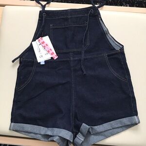 Cider navy denim overalls with colorful tag set
